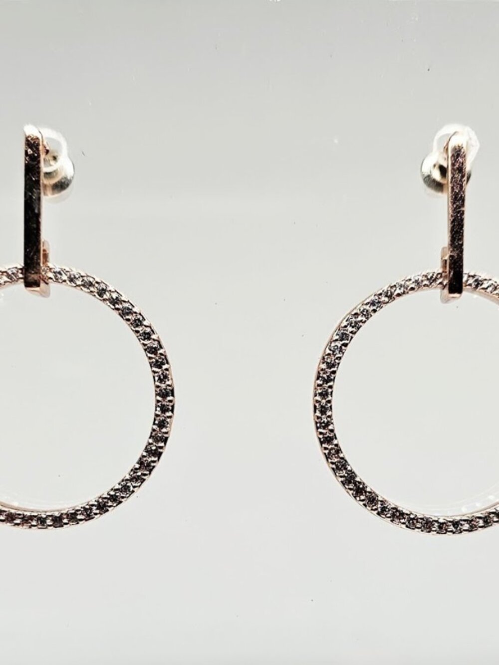 Rose Gold Crystal Rhinestone Circle Hoop Drop Earrings Stud Sparkly Elegant